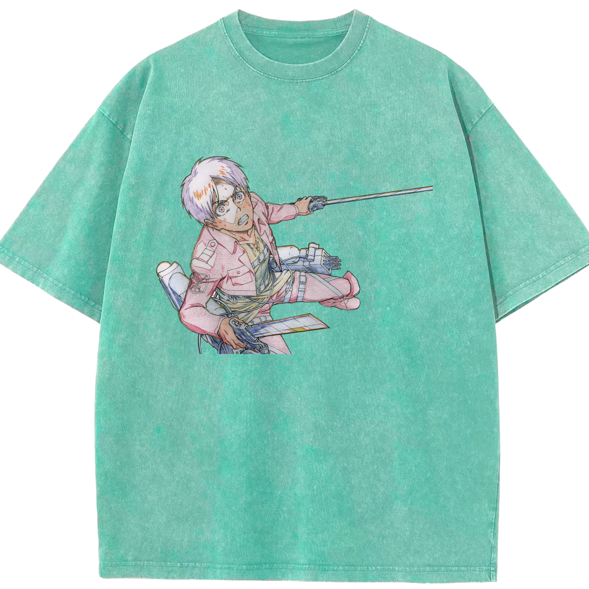 （画像用） 進撃の巨人 エレン･イェーガー Attack on Titan Eren Jäger 綿100% ヴィンテージ風 半袖Tシャツ（フロントプリント）
